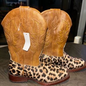 ROPER GIRLS' GLITTER LEOPARD WESTERN BOOTS - SQUARE TOE Size 13